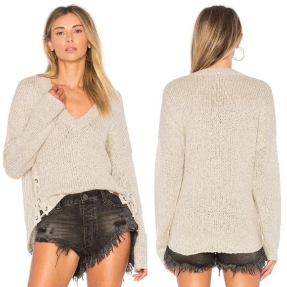 Free People One Teaspoon Saints and Roses Sweater Chunky Knit Lace Up V-neck - Picture 14 of 16